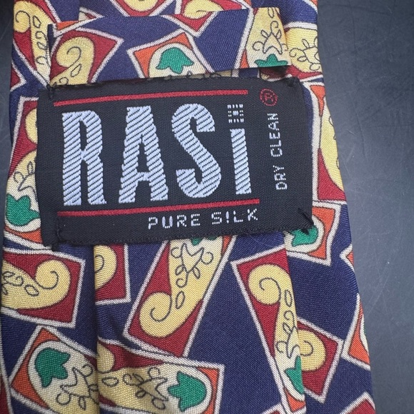 RASI Pure Silk Men’s Tie 3” W  56”L Yellow Blue Red Abstract Unique Classy - Picture 5 of 5